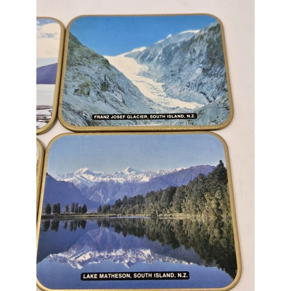 VINTAGE 1980S PHOTOGRAPHIC CORK COASTERS SET OF 6 SOUTH ISLAND NEW ZEALAND JASON