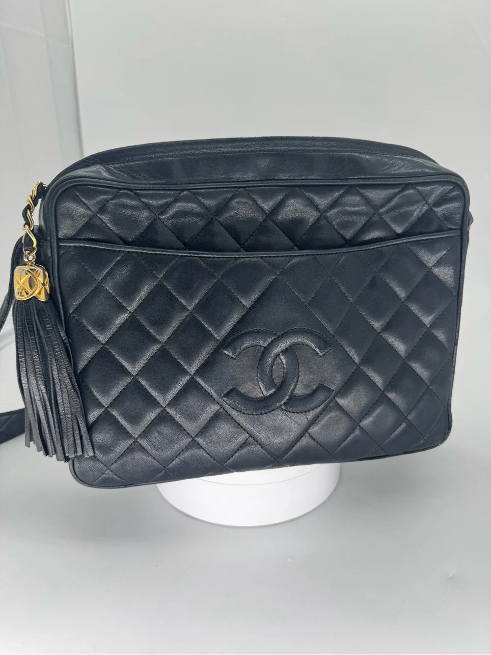 Chanel Series 2 Black Quilted Lambskin Tassel Crossbody Bag