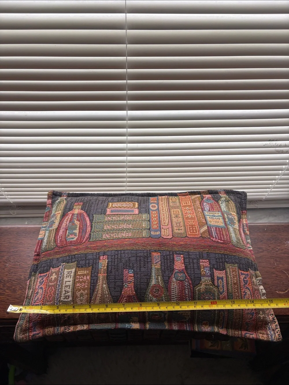 Decorative library Tapestry Pillow with Book & Bottle Motif - Multicolor