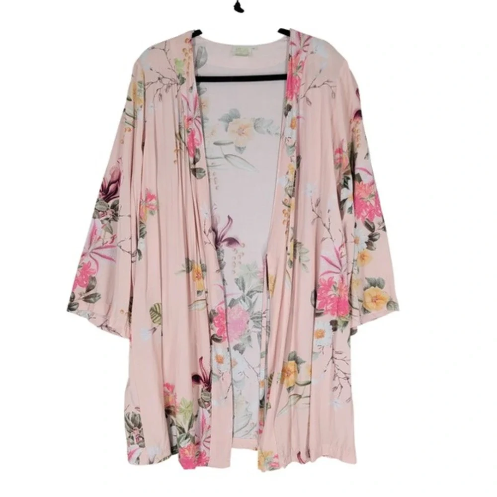 Plum Pretty Sugar Floral Robe Kimono‎ Women Medium Pink Boho Cover Up Pink