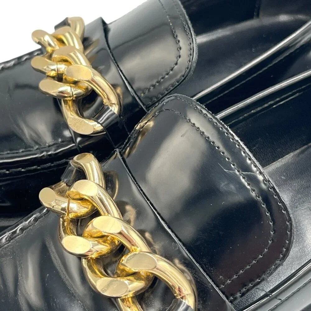 GUESS Womens 8.5 M Hillford Chunky Black Patent Leather Platform Loafer Lug Sole