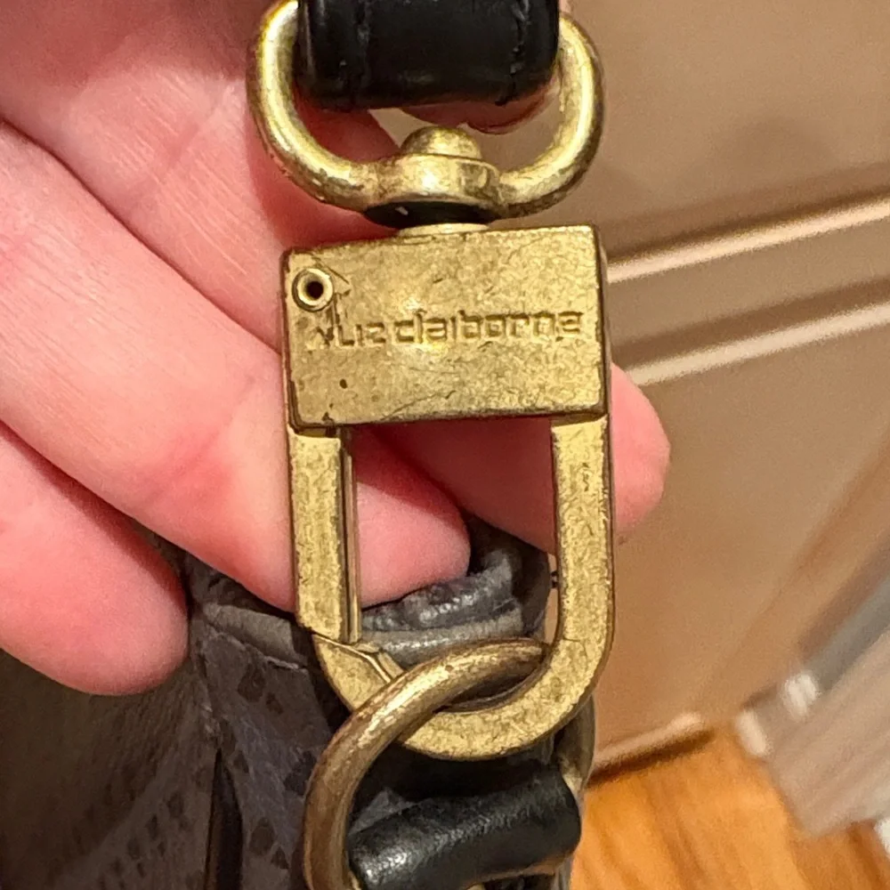 Liz Claiborne Black and Grey Crossbody Bag with Brass Accents