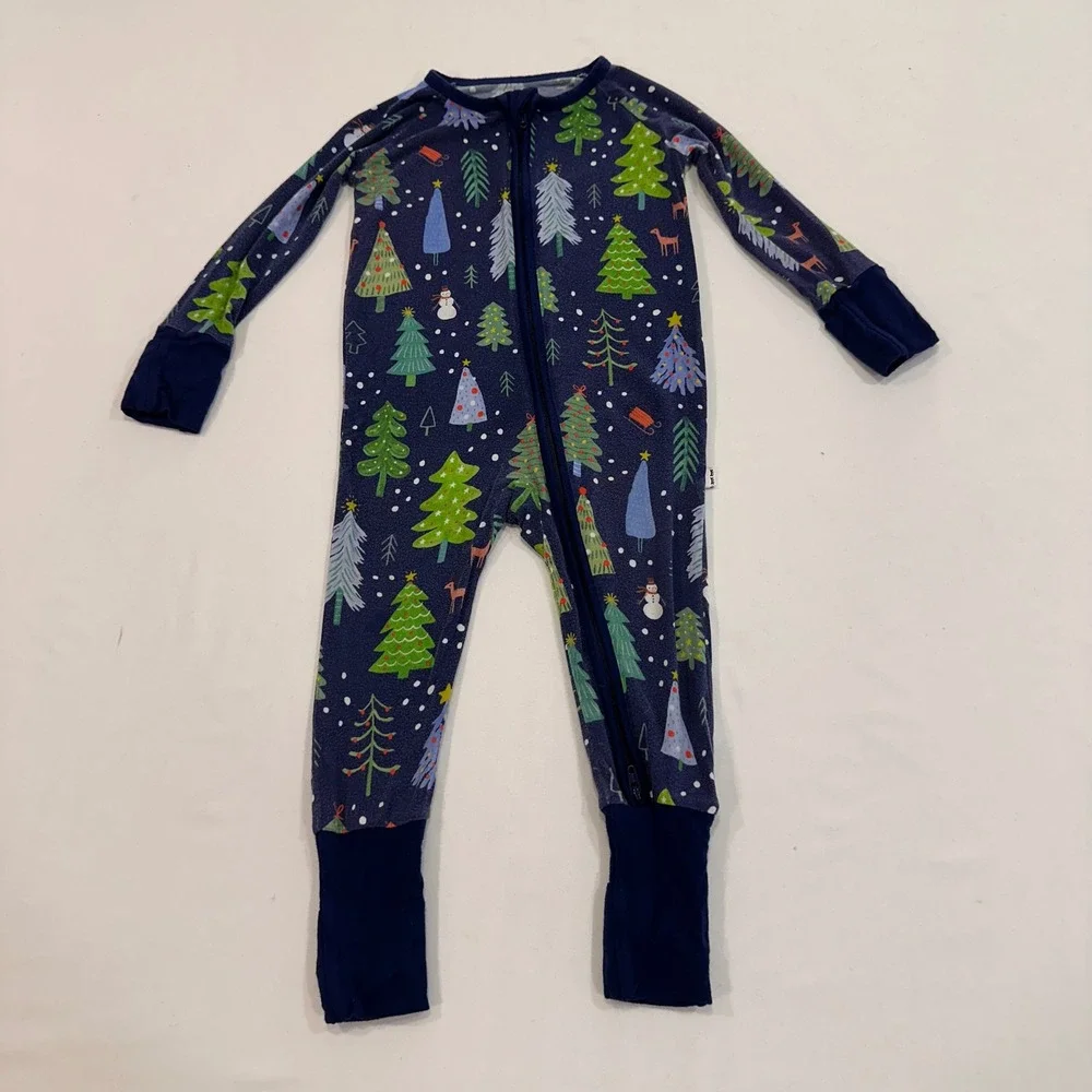 Little Sleepies Christmas Trees Zippy Kids 6-12 Months Navy Bamboo |‎ Holiday