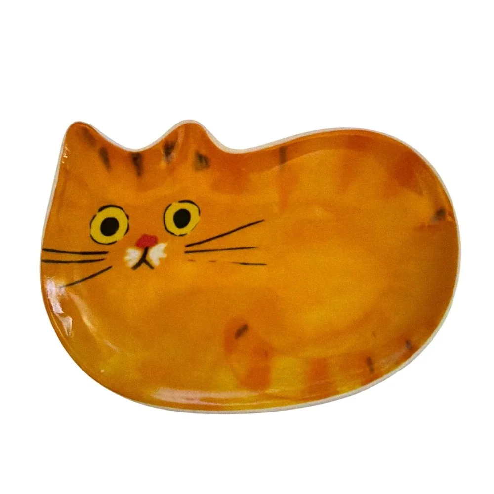 Orange Tabby ‎ Cat Ceramic Dish Small Excellent Kawaii Trinket Tray New