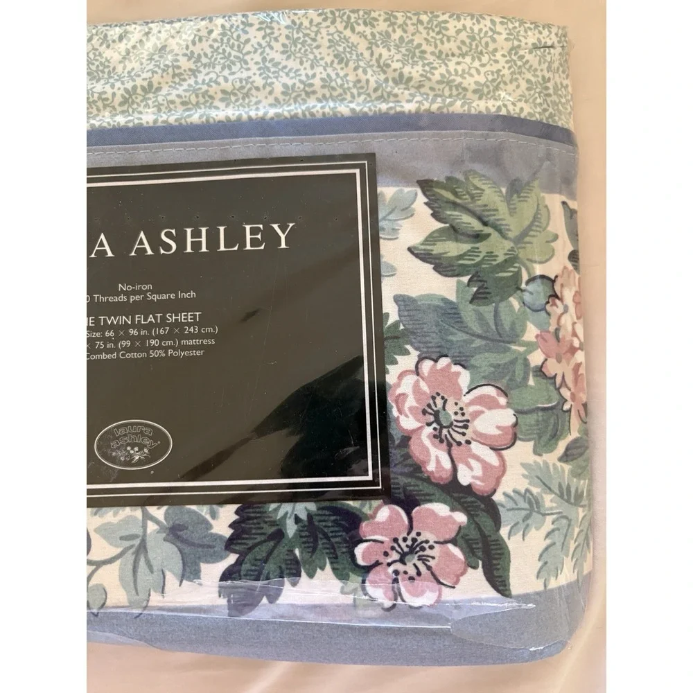 NEW NOS‎ Vintage Laura Ashley Cottage Rose Twin Flat Sheet Cottage-core