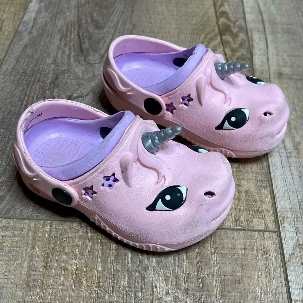 Baby Girl Toddler Pink Magical Unicorn Slip On Clogs Shoes Toddler Baby Size 4-5