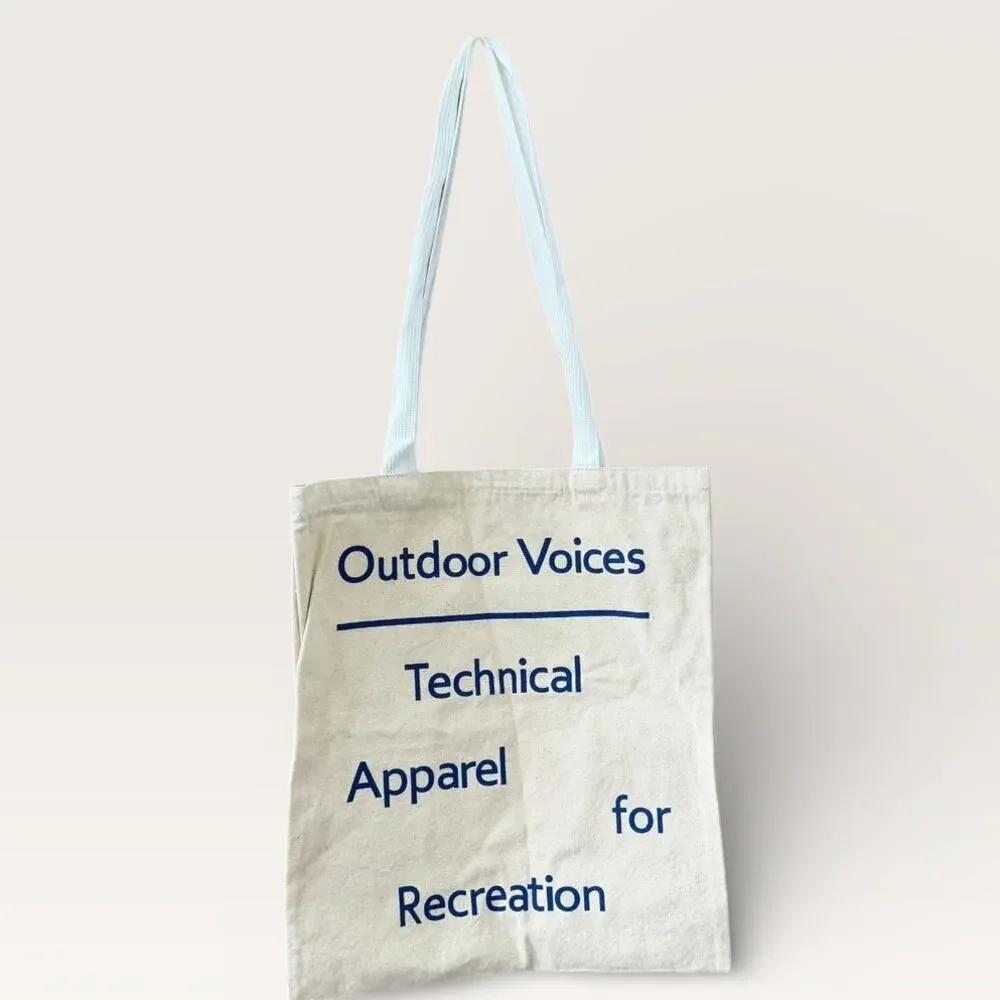 Outdoor Voices Canvas Tote Bag Natural Books Library Shoulder Strap Shopping