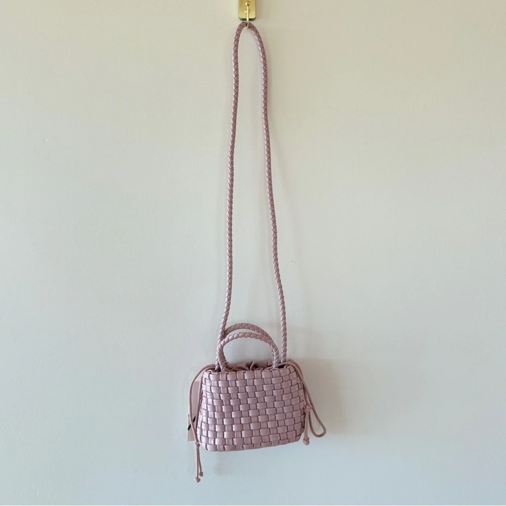 NWT Zara Girls Mauve Woven Crossbody Mini Bag Drawstring Braided Strap