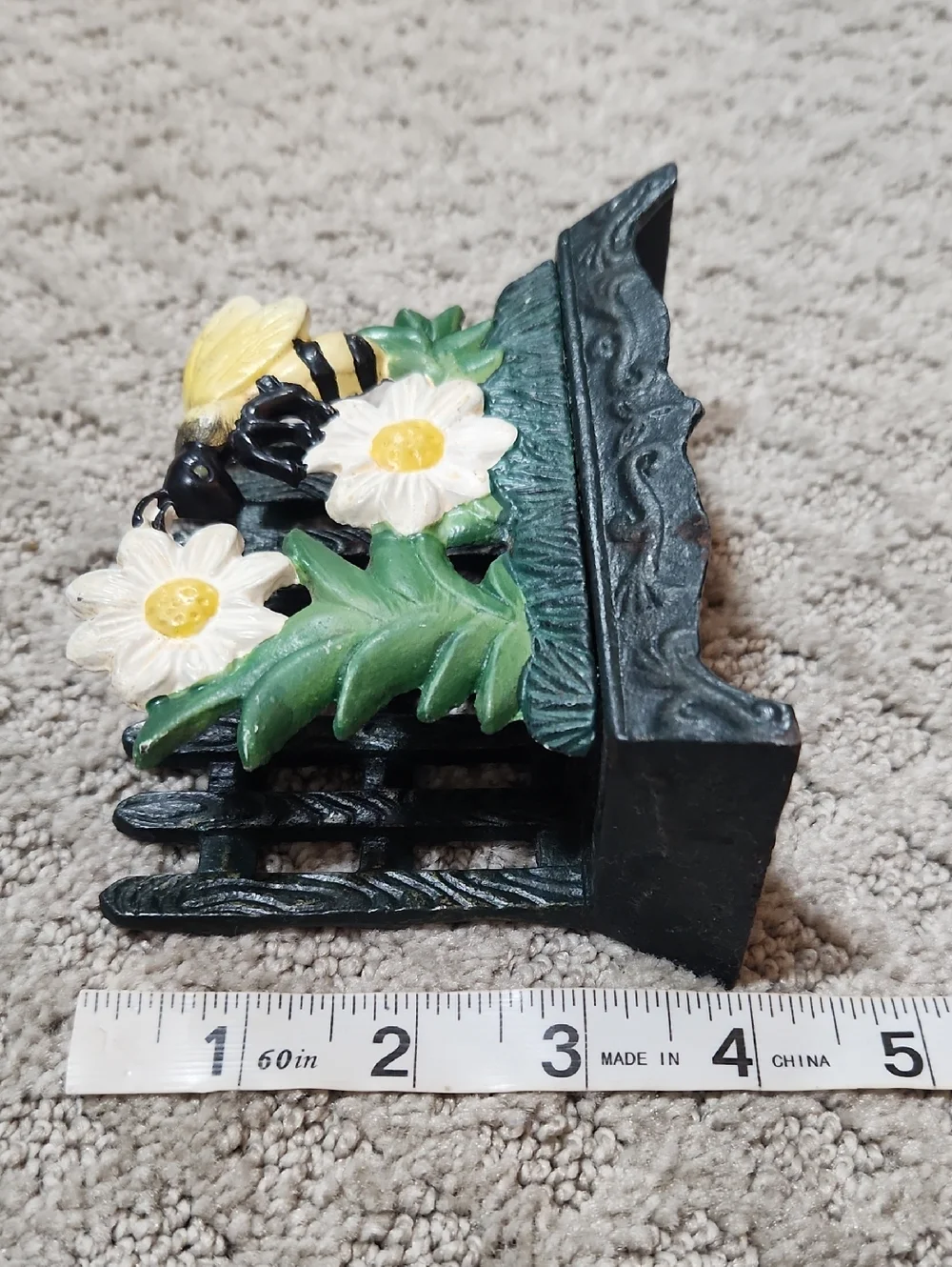 Cast Iron Bee on Daisy Fence Napkin Holder Letter Holder - Yellow, White, Green