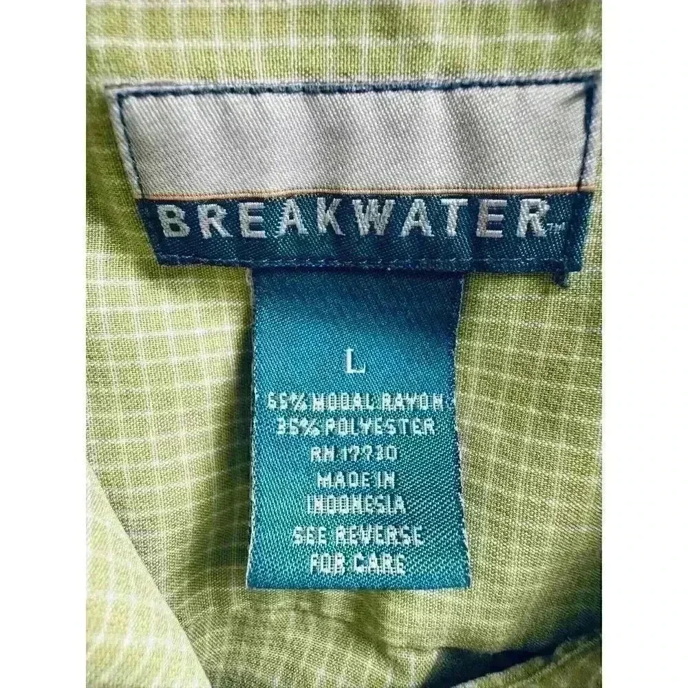 Breakwater Men’s L Green/White Plaid Lightweight SS Button Down