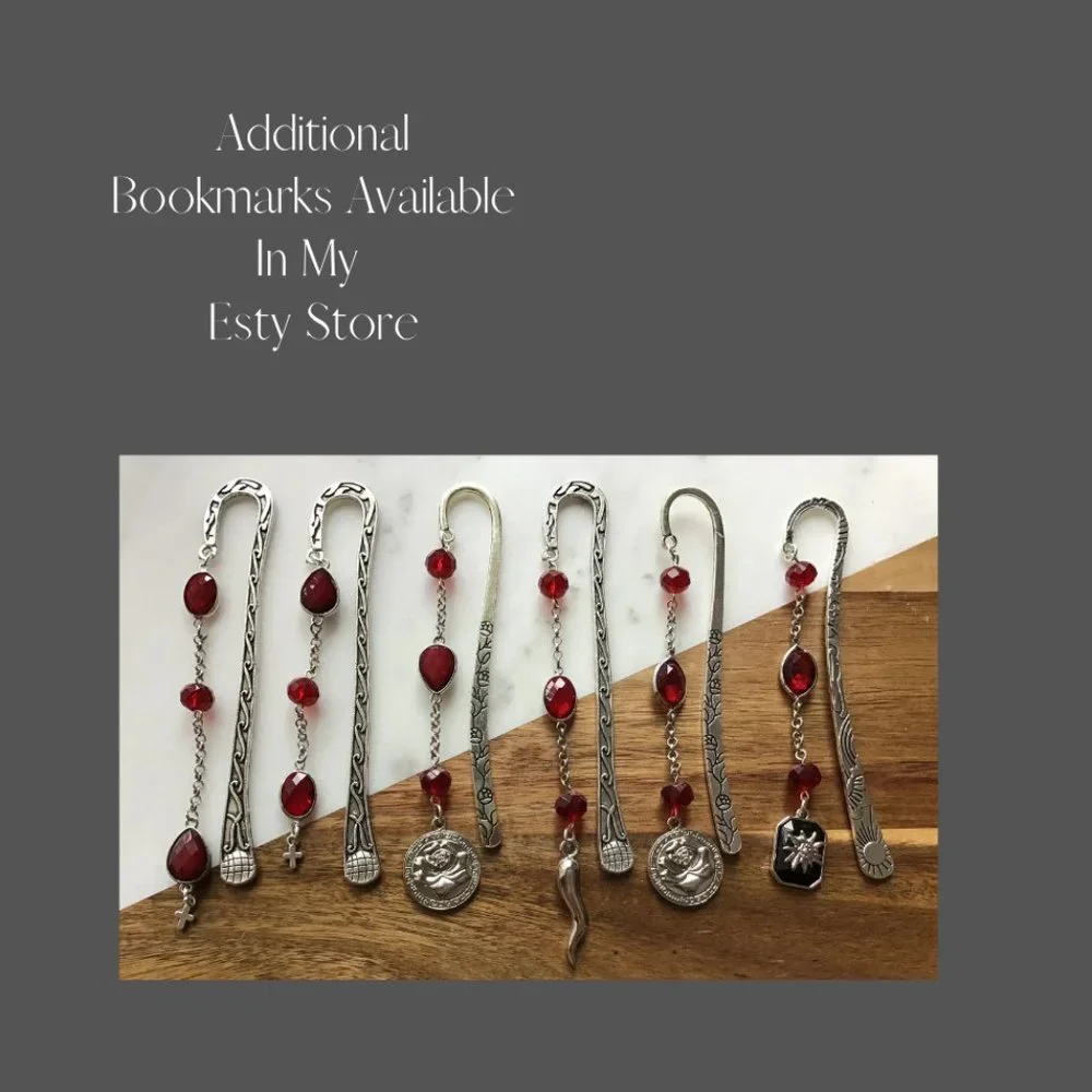 Tibetan Metal‎ Rose Engraved Beaded Hook Bookmark
