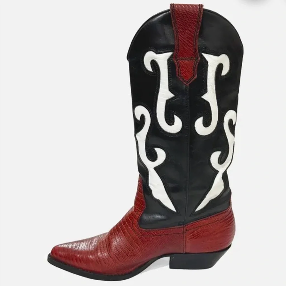 NINE WEST Vintage Red and Black Western Cowboy Boots