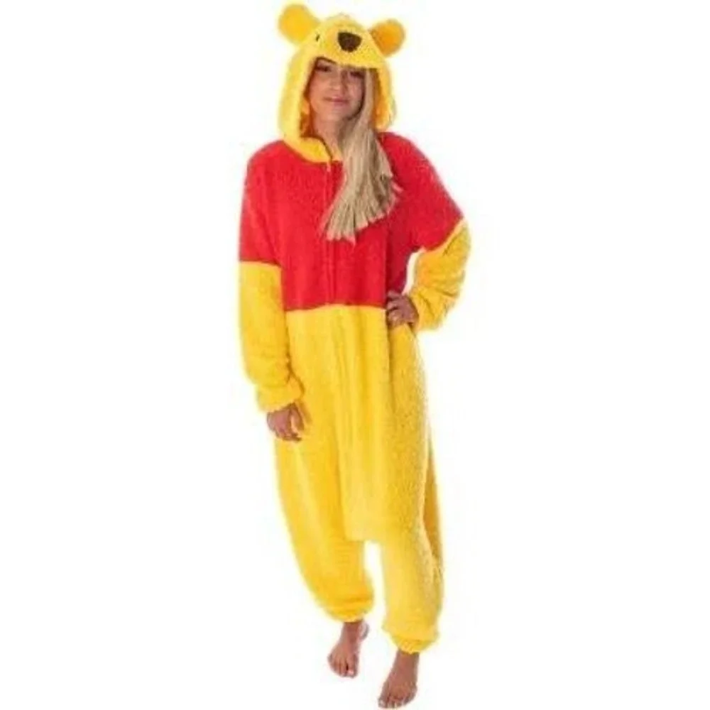 Winnie the Pooh Kigurumi Pajamas Costume‎ Adult L Hooded One Piece Yellow Red #S