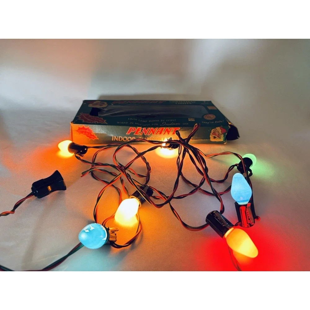 Vintage Pennant Indoor Christmas Tree Lights Original Box- Holiday Decor Works