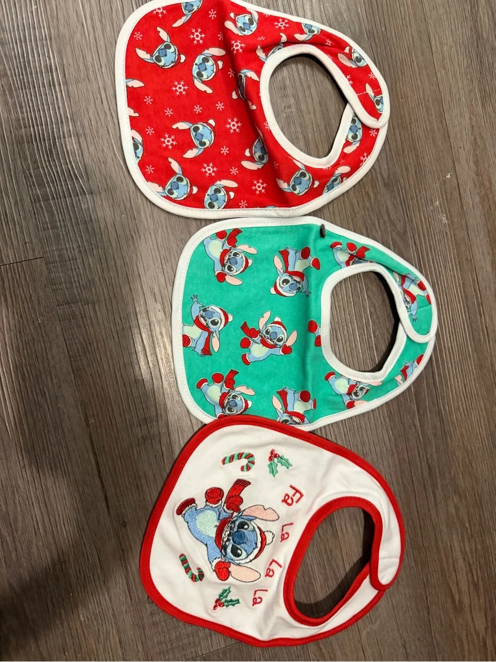 Baby Holiday Bib Set- Stitch- Red, Green, White- new