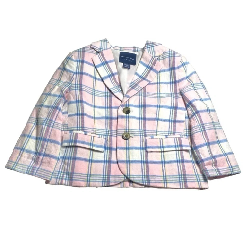 Janie and Jack Pink Blue Pastel Linen Blazer Little Boy Toddler size 18-24 Month