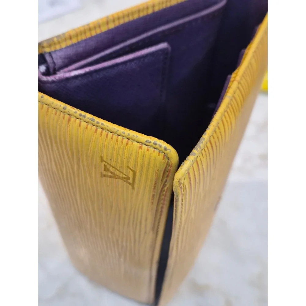 Louis Vuitton Epi Leather Long Tri-fold Wallet Yellow Purple Made in Spain