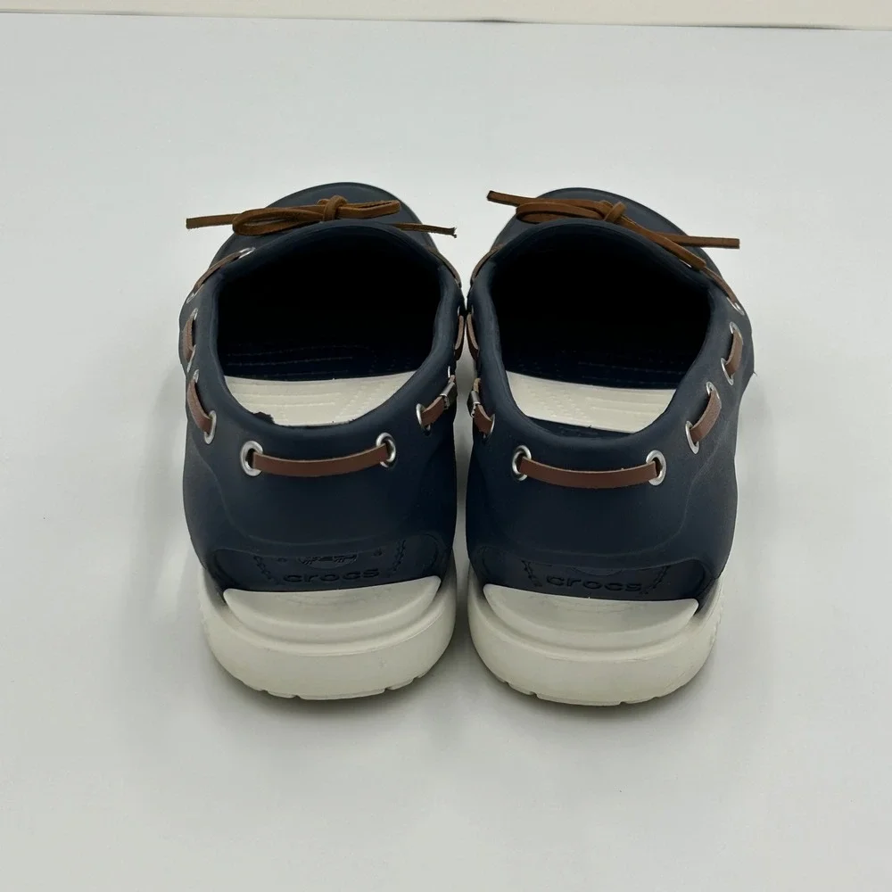 Crocs Beach Line Boat Shoe Women 9 Water Friendly Loafers Navy Nautical Beach