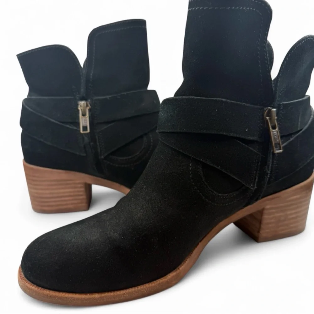 UGG BLACK ANKLE BOOT HEELS BLOCK HEEL ZIP-UP WOMENS SIZE 7
