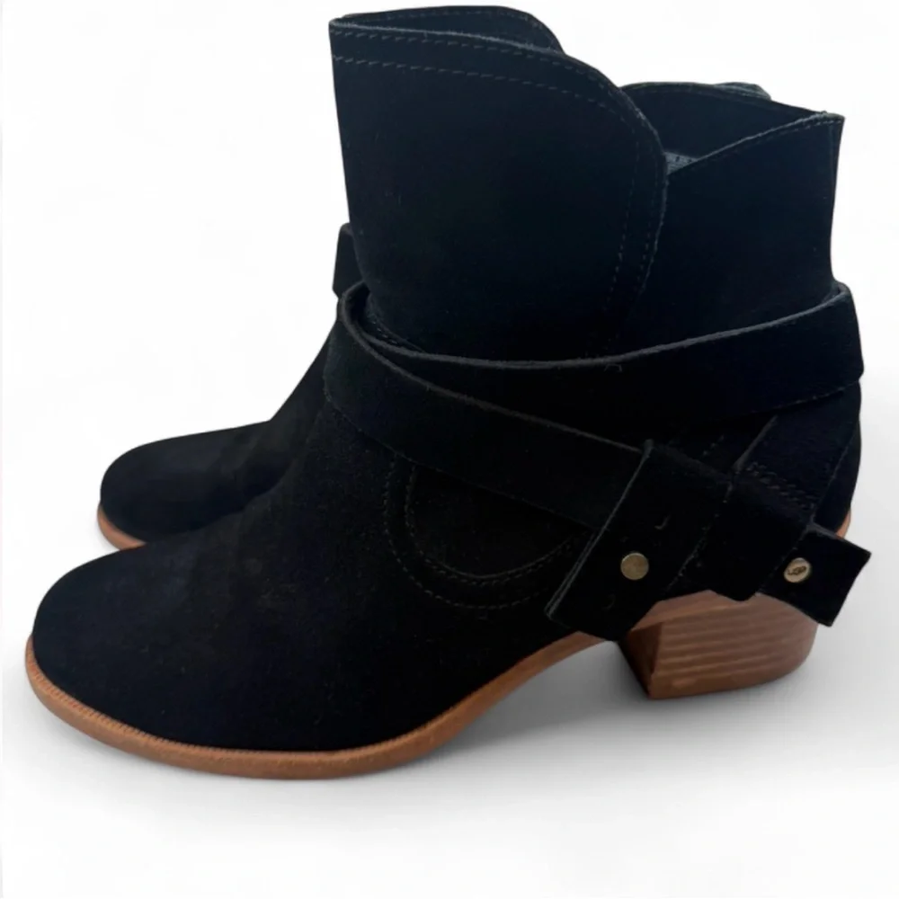 UGG BLACK ANKLE BOOT HEELS BLOCK HEEL ZIP-UP WOMENS SIZE 7