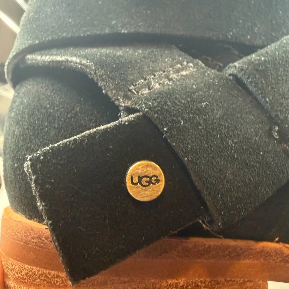 UGG BLACK ANKLE BOOT HEELS BLOCK HEEL ZIP-UP WOMENS SIZE 7
