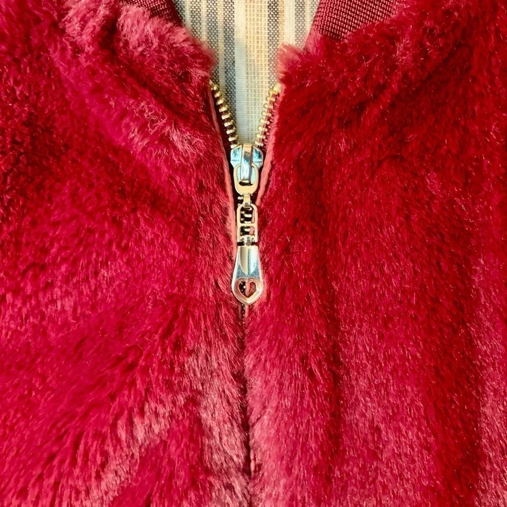 NEW Say What? Jacket Medium Faux Fur Maroon Red Teddy Bomber Jacket Cozy NWOT