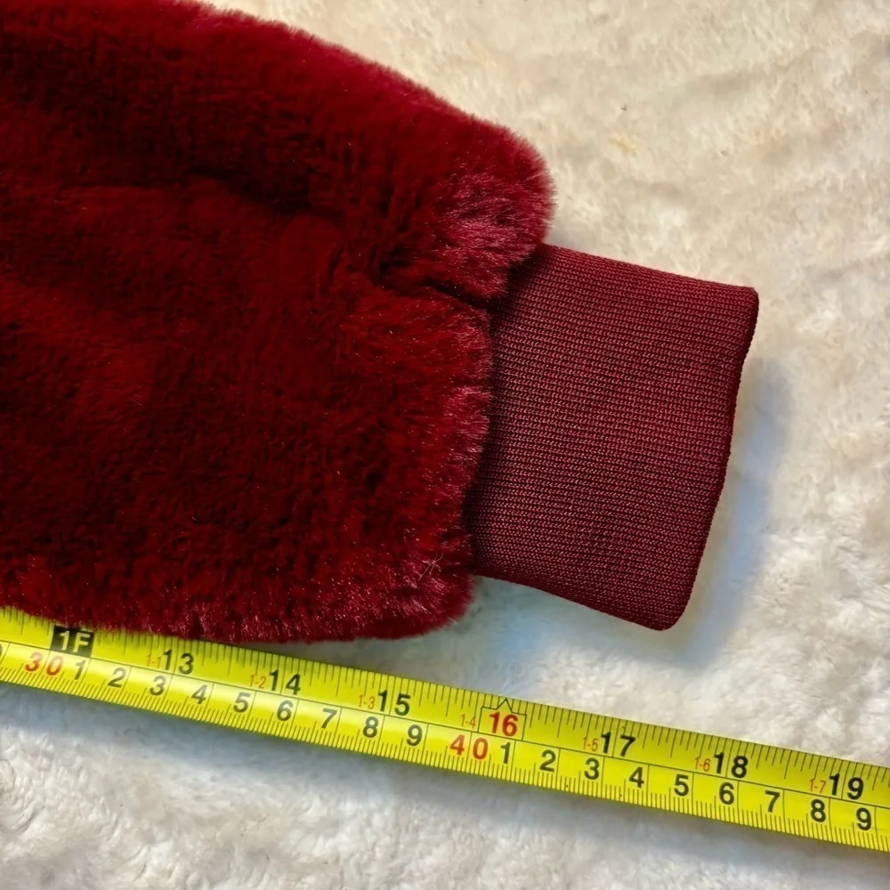 NEW Say What? Jacket Medium Faux Fur Maroon Red Teddy Bomber Jacket Cozy NWOT