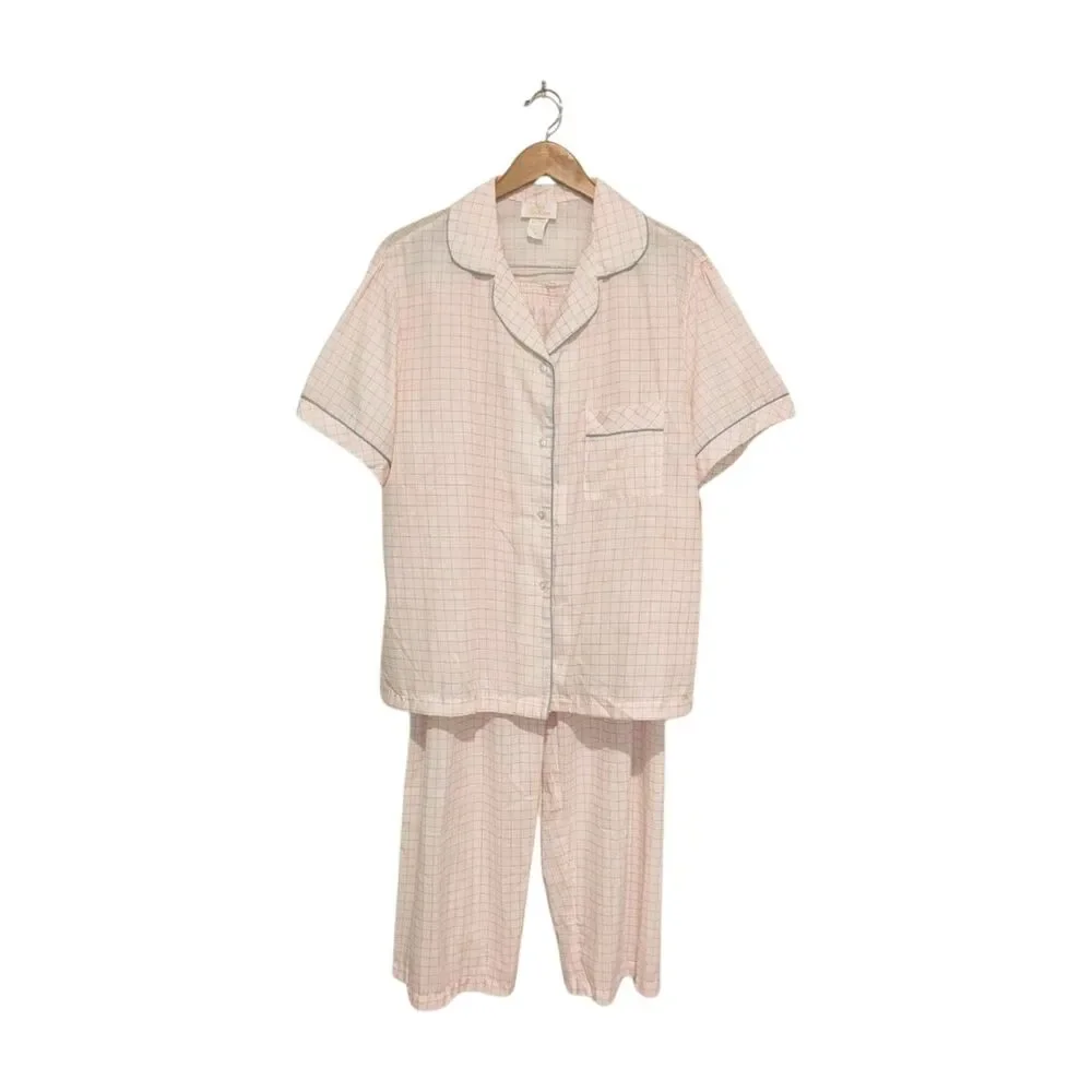 NOS Vintage Pink Grey Lady Barbizon 2 pc S/S Pajama Set 1X Blendaire Batiste