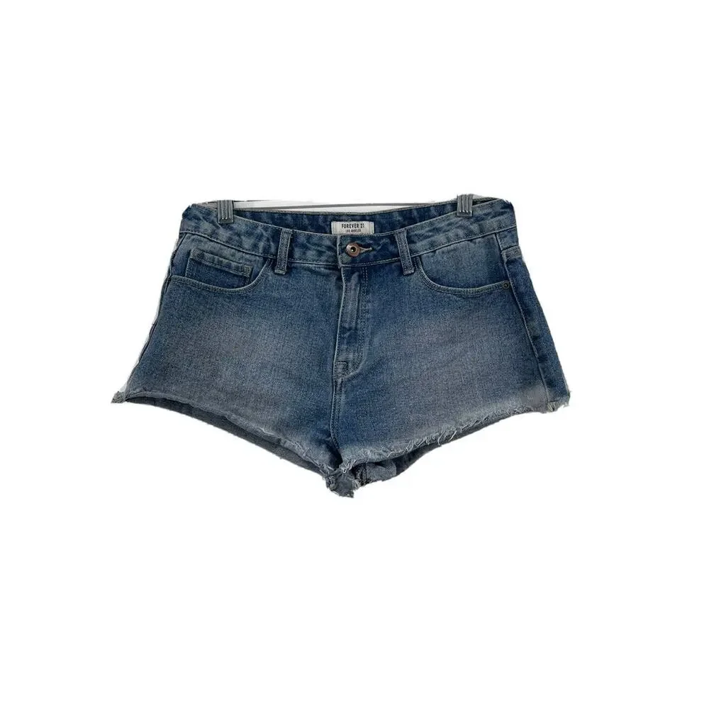 Forever 21 Jean Shorts Womens Sz 27 Cutoffs Blue Denim‎ Cotton Light Wash Frayed