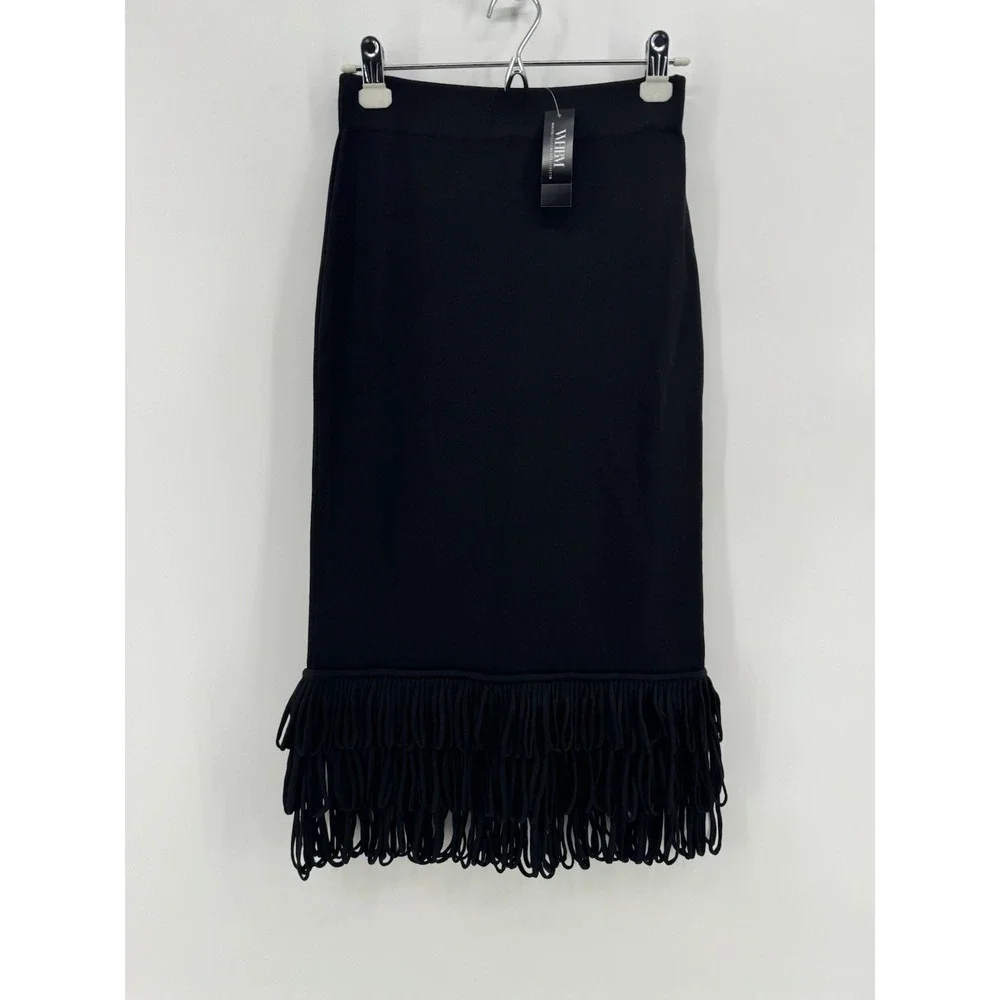 White House Black Market Sweater Fringe Midi Skirt Size XS NWT Fringe Hem Pencil