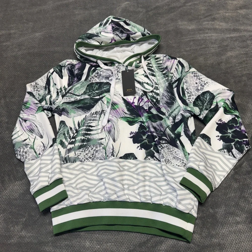 WEIV‎ Los Angeles Mens Tropical Floral Geometric Hoodie Green White FJ205 Small