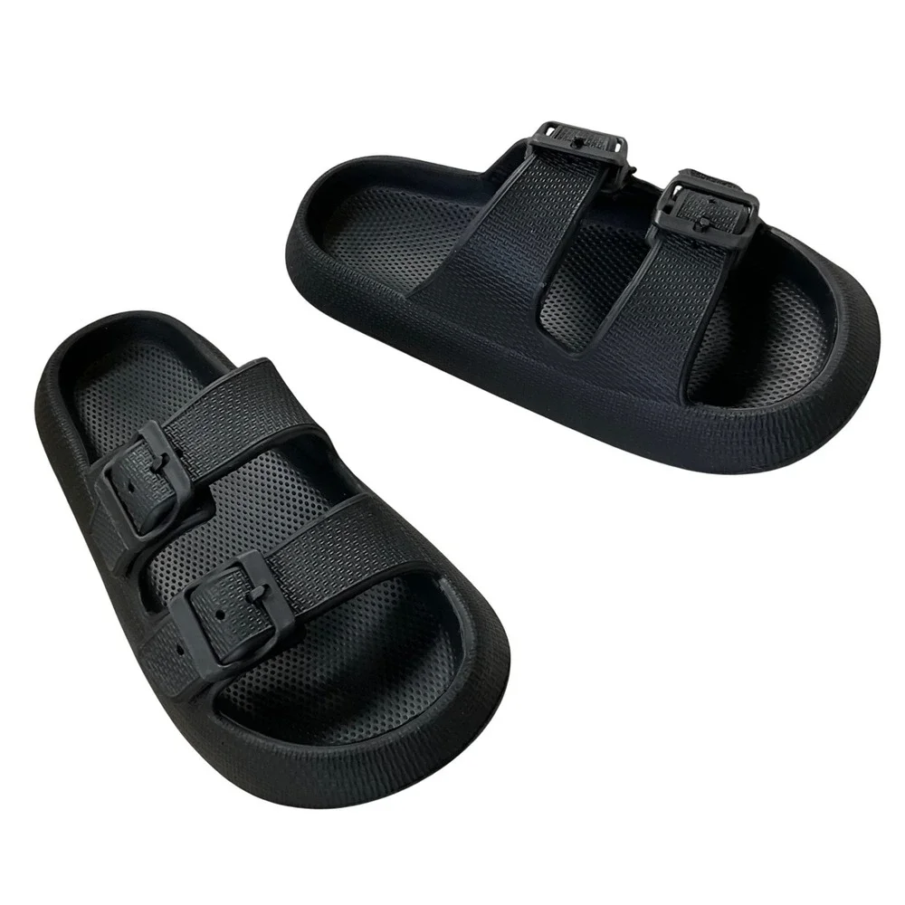 Kids Black Double Buckle Slides Sandals Beach‎ Pool Comfort Slides Size 36-37