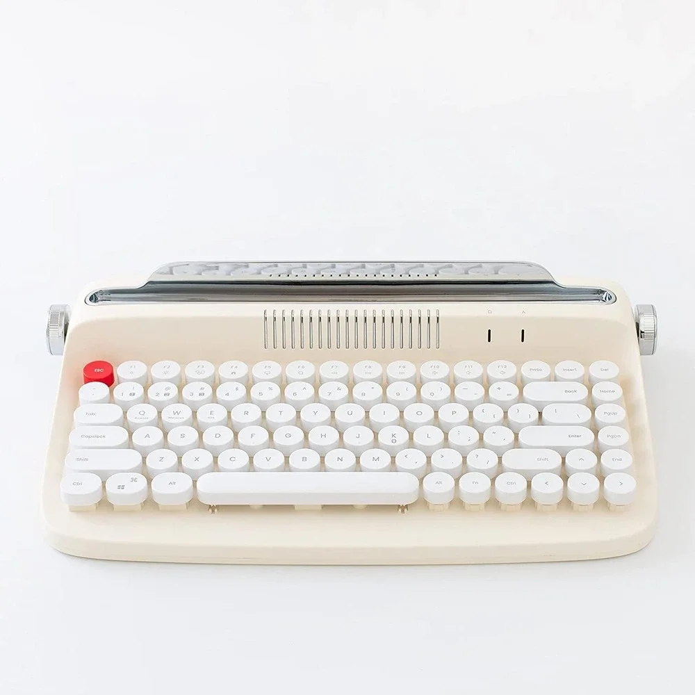 Wireless Retro Typewriter Keyboard, Ivory Butter, USB Rechargeable, Round Keys‎