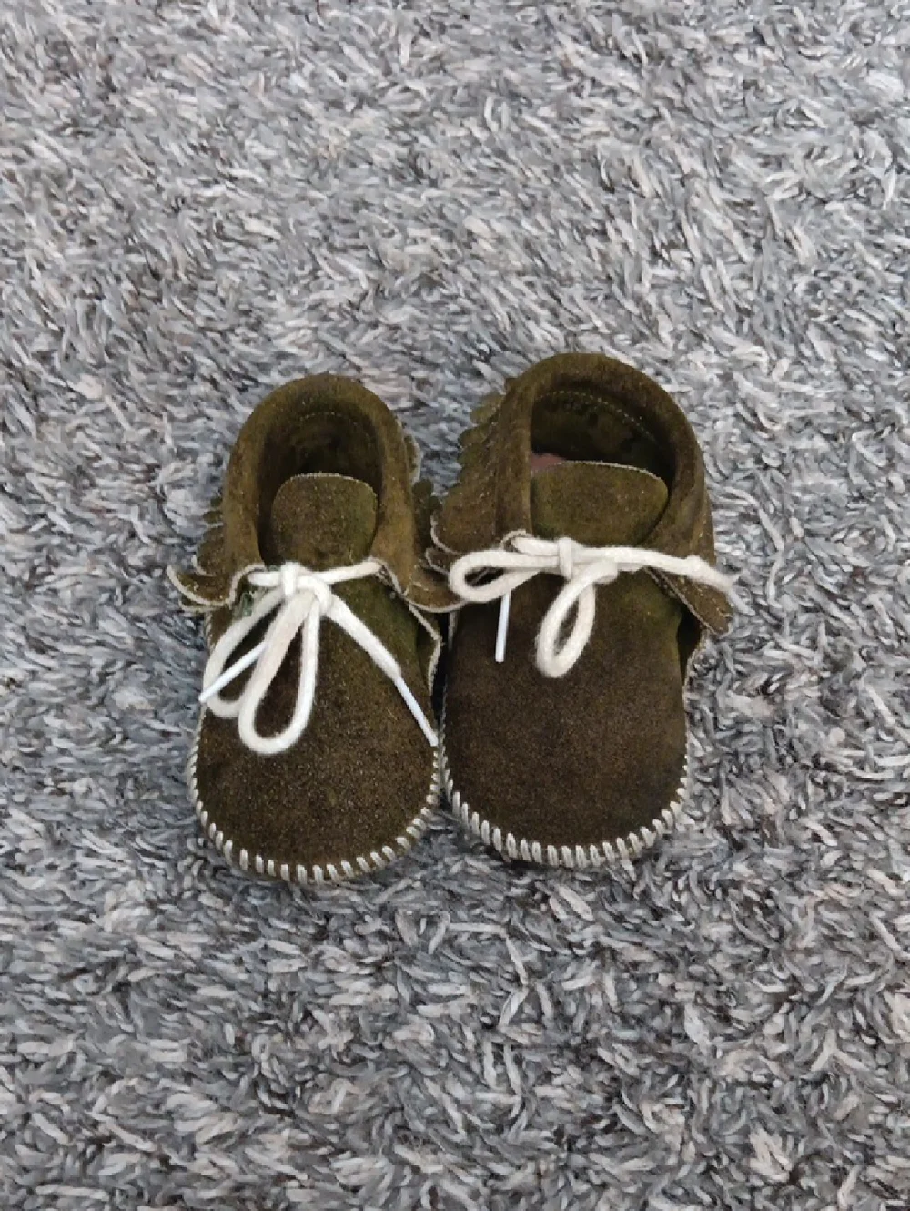 Baby Olive Green Suede Moccasin Shoes