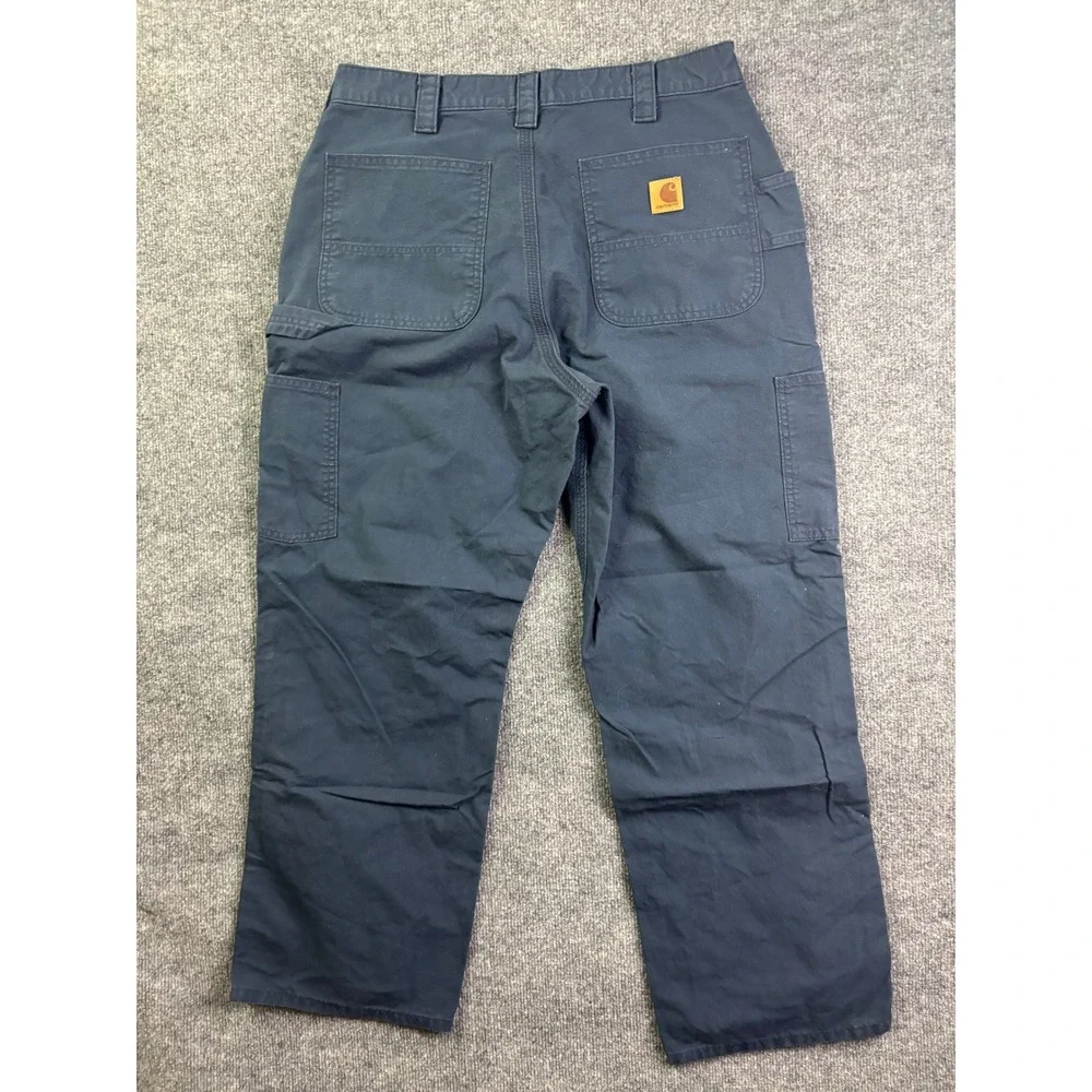 Carhartt Work Pants Mens 35x30 Navy Blue Canvas Straight Leg Utility Trousers
