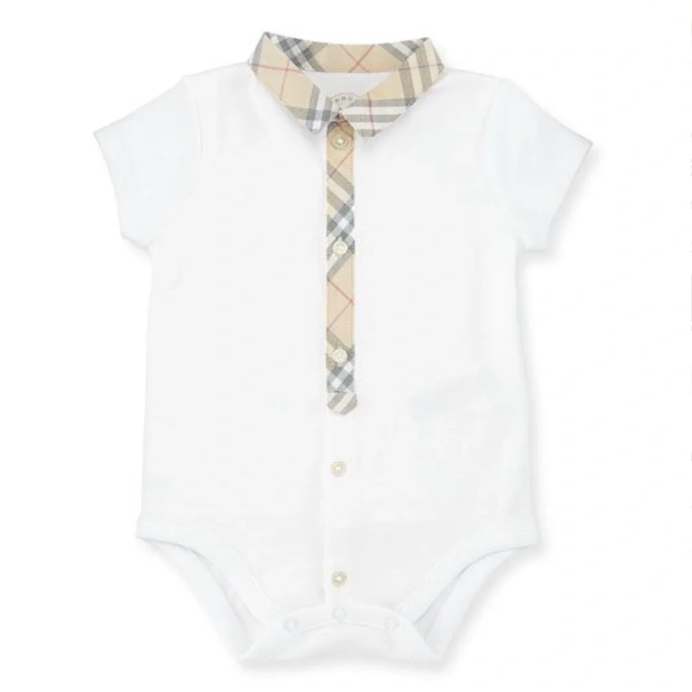 Burberry White Tannar Check-Placket Boys Jersey Playsuit 12M 73/48 New with Tags
