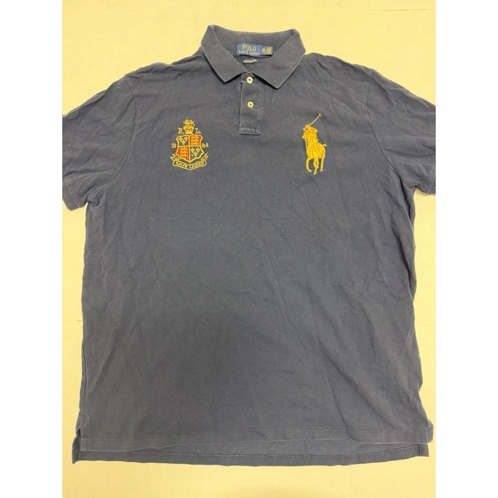 Polo ralph lauren custom fit blue ss polo, chest embroidered design, men's xxl
