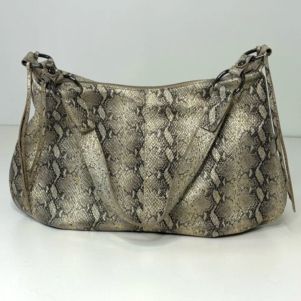 Hobo Lennox Leather Snake Print Gold Tone Shoulder Hobo Bag