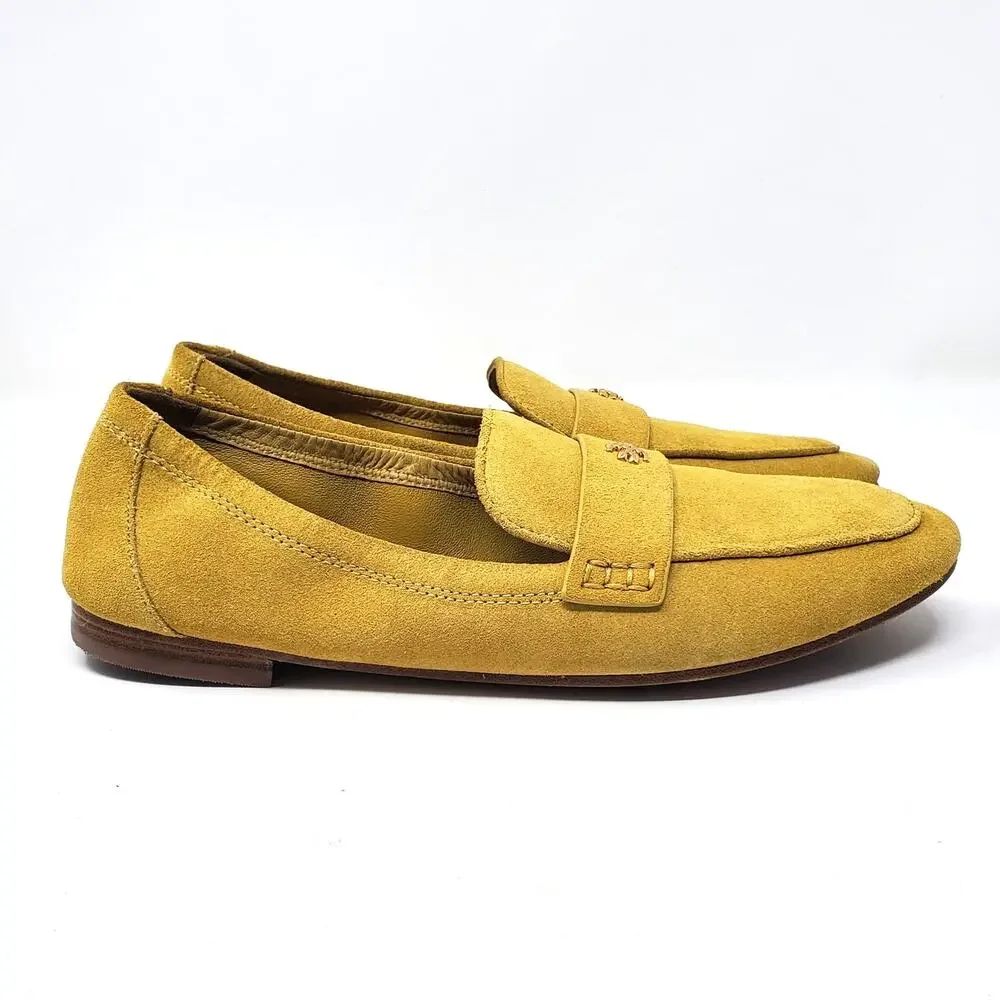 Tory Burch Ballet Loafers Flats Split Suede Leather Yellow Cornbread Size 7.5