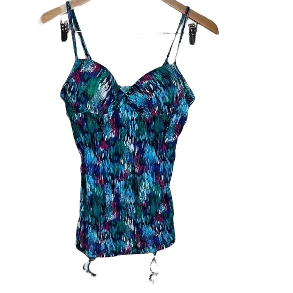 Assets by Spanx Blue Black Underwire Push Up Tankini Swim Top ONLY Women Size M