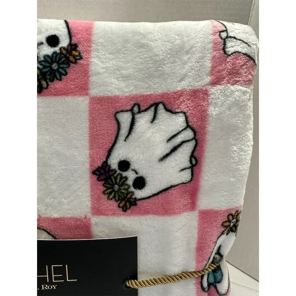 NWT Rachel Roy Pink White Square Ghost Halloween Twin Decorative Throw Blanket