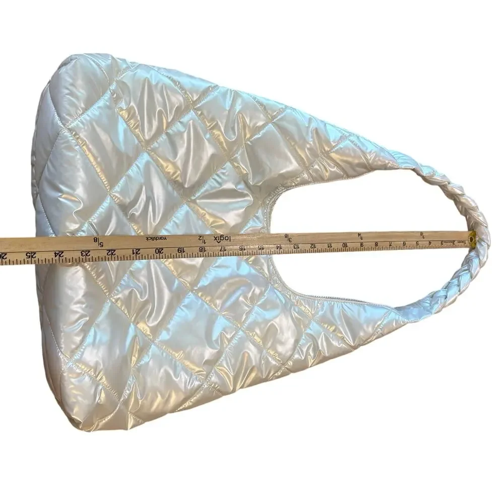 House of Harlow 1960 Euphoria Pearl White Quilted Puffer Slouchy Hobo Bag