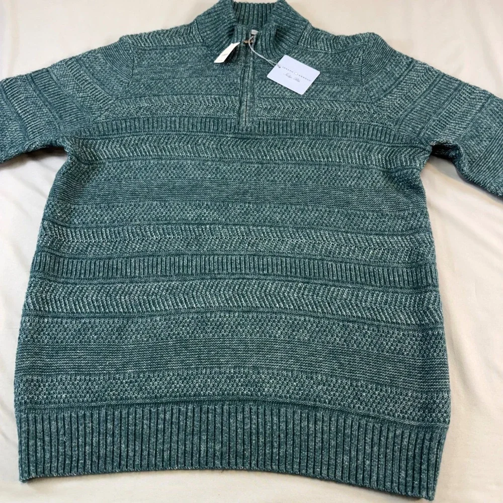 Joseph Abboud Indigo Blue Mens Large Quarter Zip Cotton Stretch Sweater M325576‎
