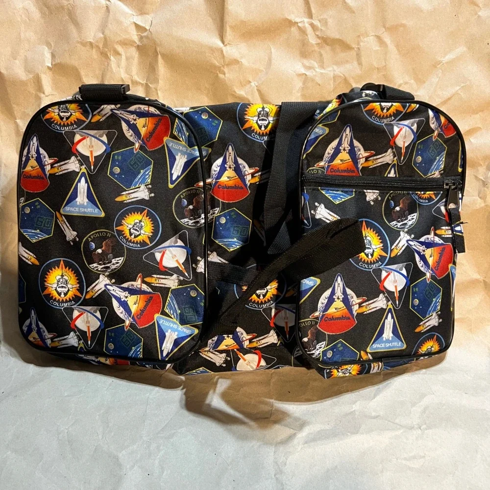 NASA OS Duffel Bag Black Space Shuttle Apollo 11 Mission Patch Print Travel Bag