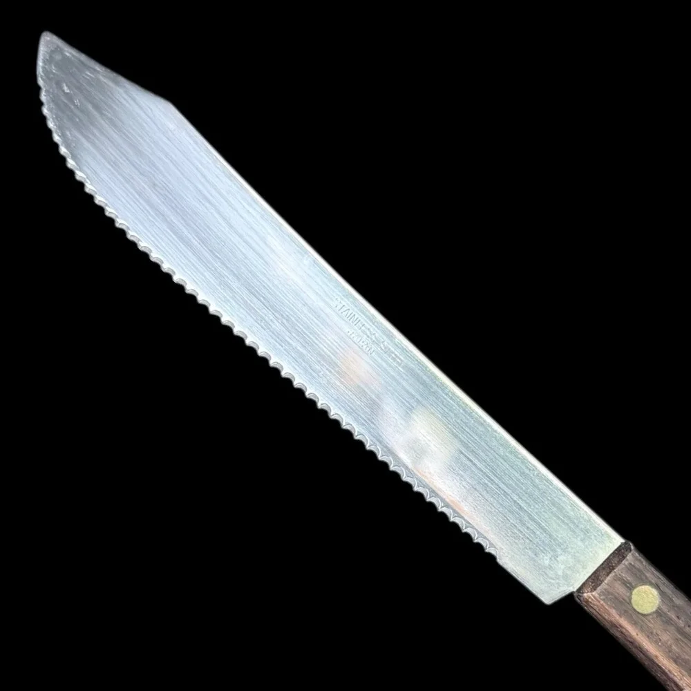 Serrated Butcher‎ Knife Stainless Steel Japan Wood Handle