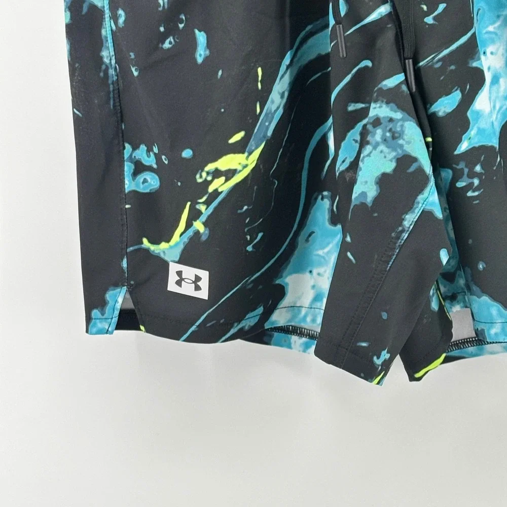 Under Armour Mens Loose Fit‎ Athletic Shorts Black Blue Marble Print Medium 7in