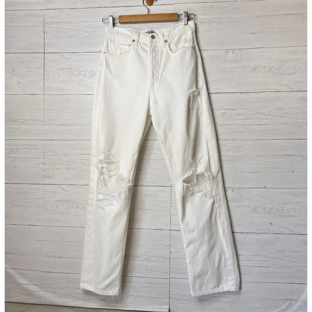 Revolve Agolde Jeans Womens Size 25 White 90's Fit Button Fly Destroyed Detail