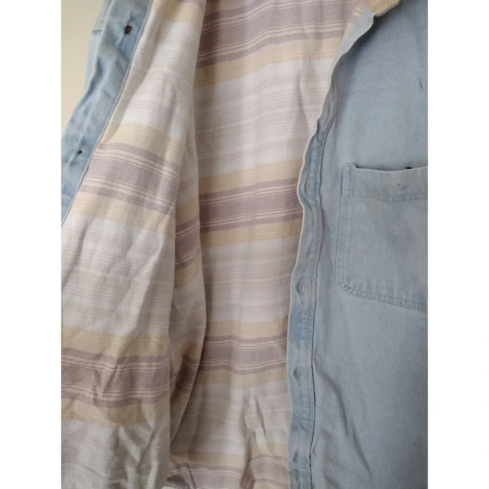 BDG Urban Outfitters Mens Light Wash Denim Flannel Lined Shirt Jacket XL Blue