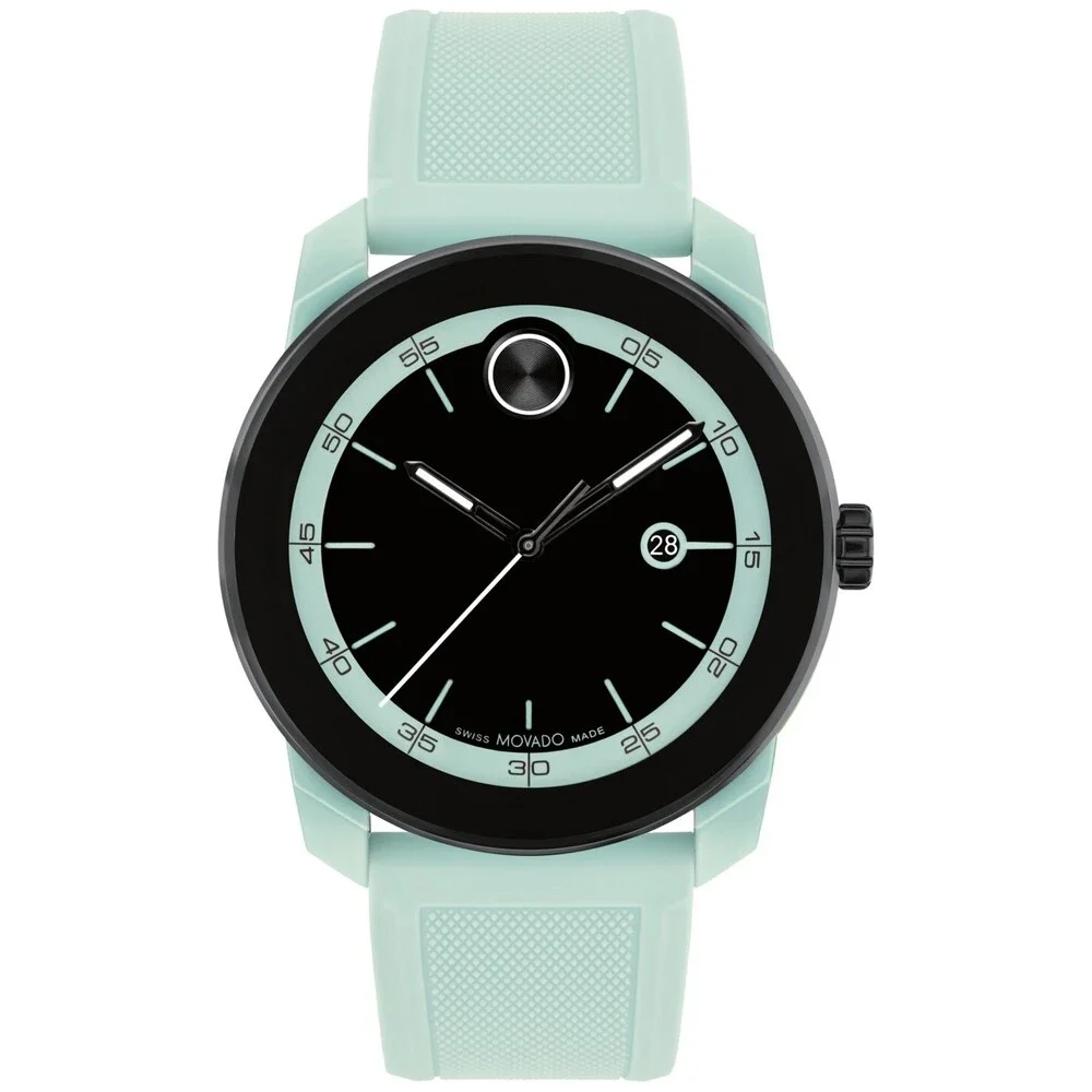 MOVADO BOLD TR90 3601208 BLACK DIAL BLUE SEAFOAM STRAP 42MM CASE MENS WATCH