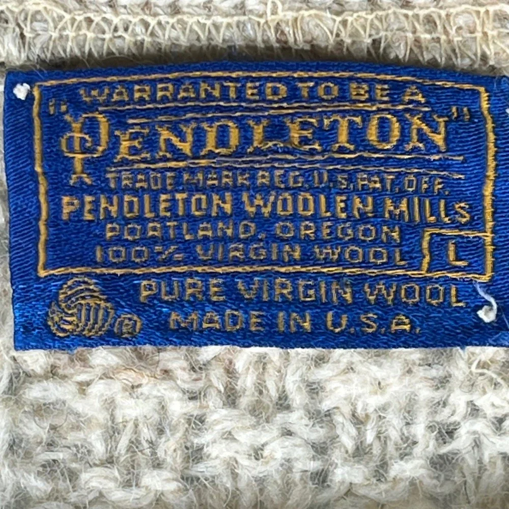Vintage Pendleton Wool Cardigan Sweater Mens Large Cream Tan Marled Knit USA